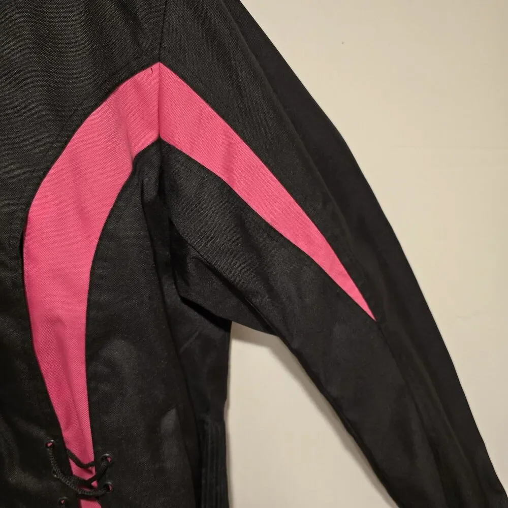 I-K Textiles Motorcycle Jacket XL Womens Black Pink Full Zip Biker Moto Y2K